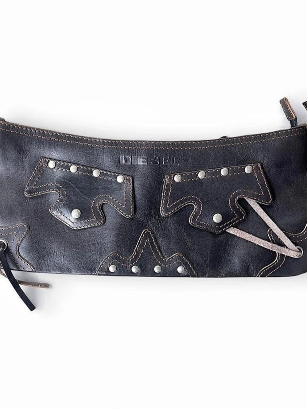 Diesel Spare Parts Leather Pouch Bag Studded Black NWT